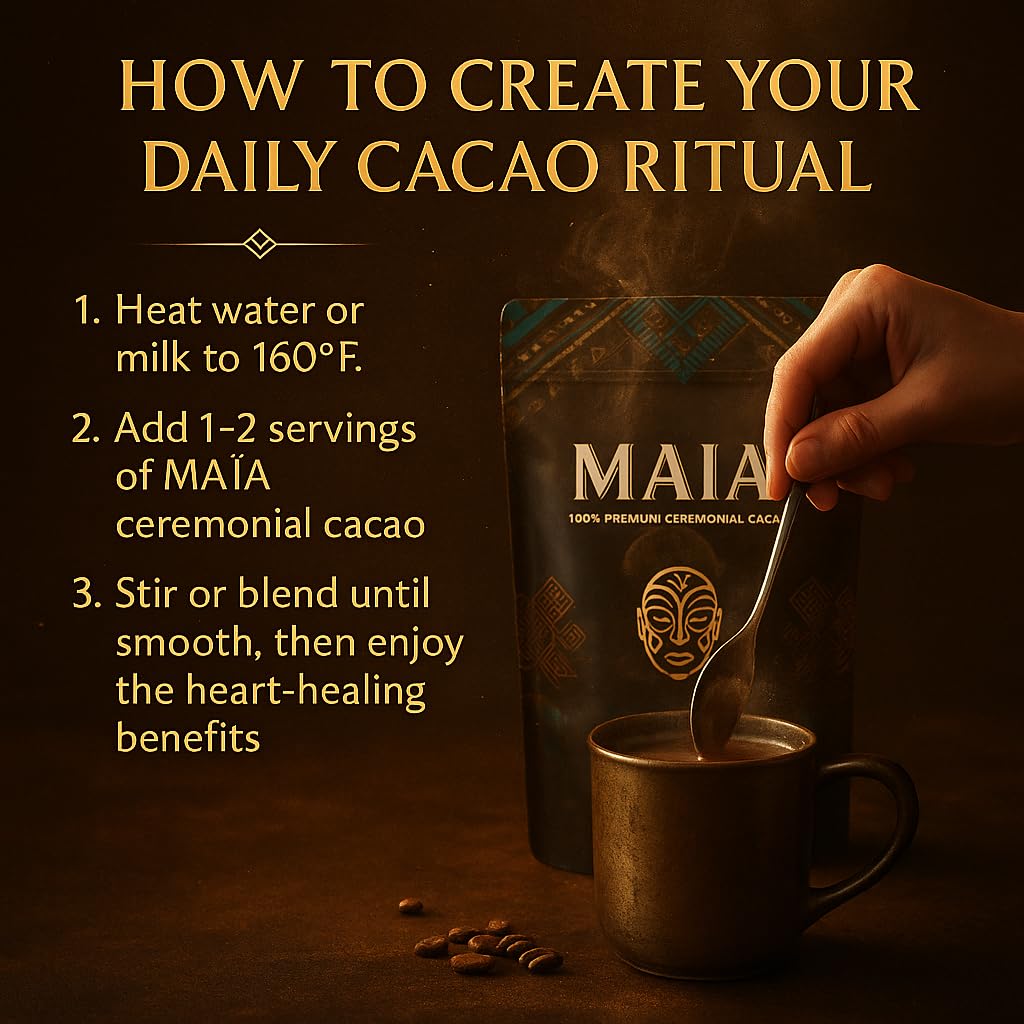 Oats whisked with Maia Ceremonial Cacao powder for a steady morning lift.