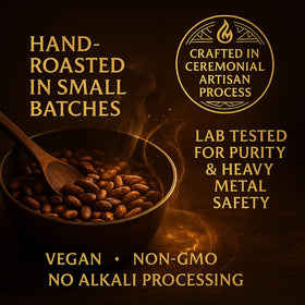 Vegan, non-GMO Maia Ceremonial Cacao powder with clear ingredient transparency.