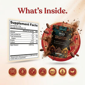 Maia Ceremonial Cacao scoop measure emphasizes convenient daily portions for rituals.