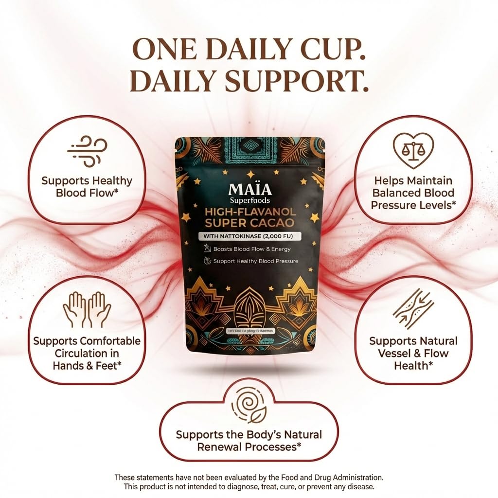 Maia Ceremonial Cacao steamy cup promotes steady energy and focus.