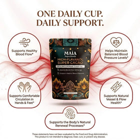 Maia Ceremonial Cacao steamy cup promotes steady energy and focus.