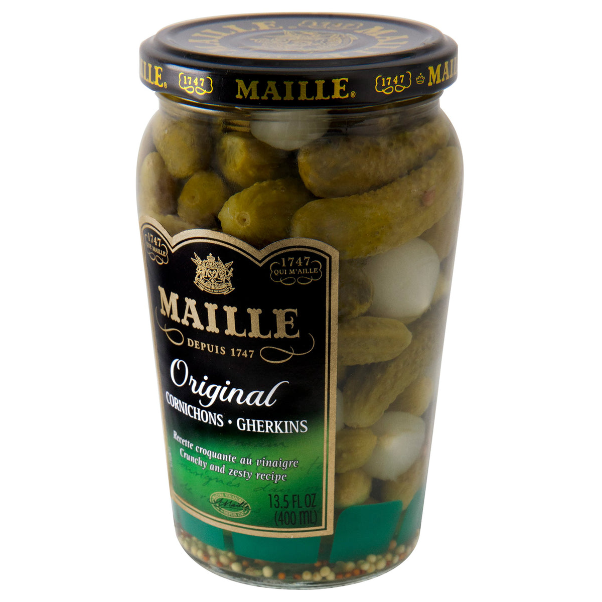 Maille Cornichons Original on a sandwich garnish for zesty lift.