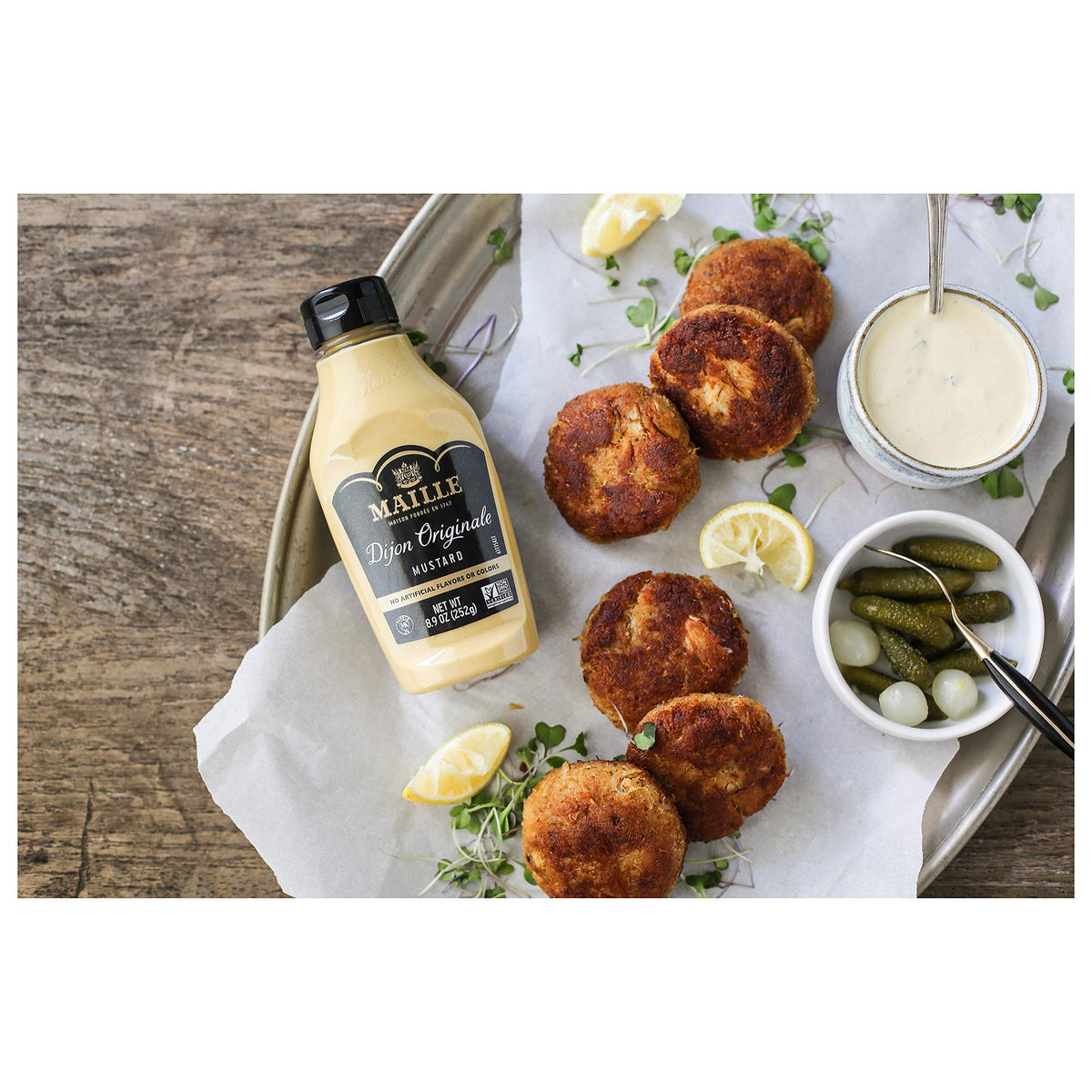 Maille Dijon Originale cream texture closeup emphasizes smooth finish for dressings