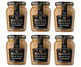 Maille Old Style Dijon mustard bottle close-up, creamy texture suitable for dressings.