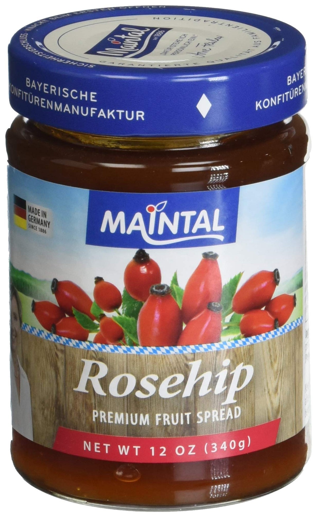 Maintal Rosehip Spread Jar pack of 2 showing glossy fruit spread on a spoon