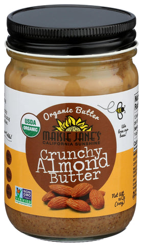 Maisie Jane's Almond Butter Crunchy jar shows pure almond spread for everyday use.