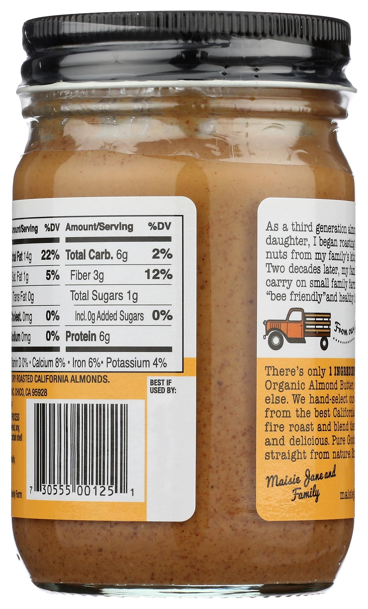 Maisie Jane's Almond Butter Smooth label highlights kosher and gluten-free benefits
