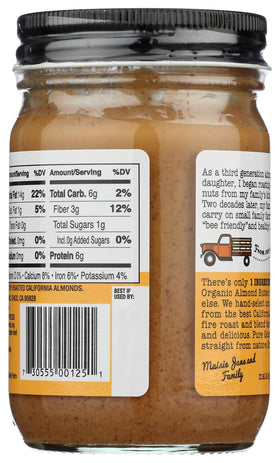 Maisie Jane's Almond Butter Smooth label highlights kosher and gluten-free benefits
