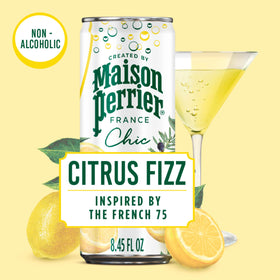 Maison Perrier Chic Citrus Fizz pour-over-ice glass showcasing vibrant lemon aroma.