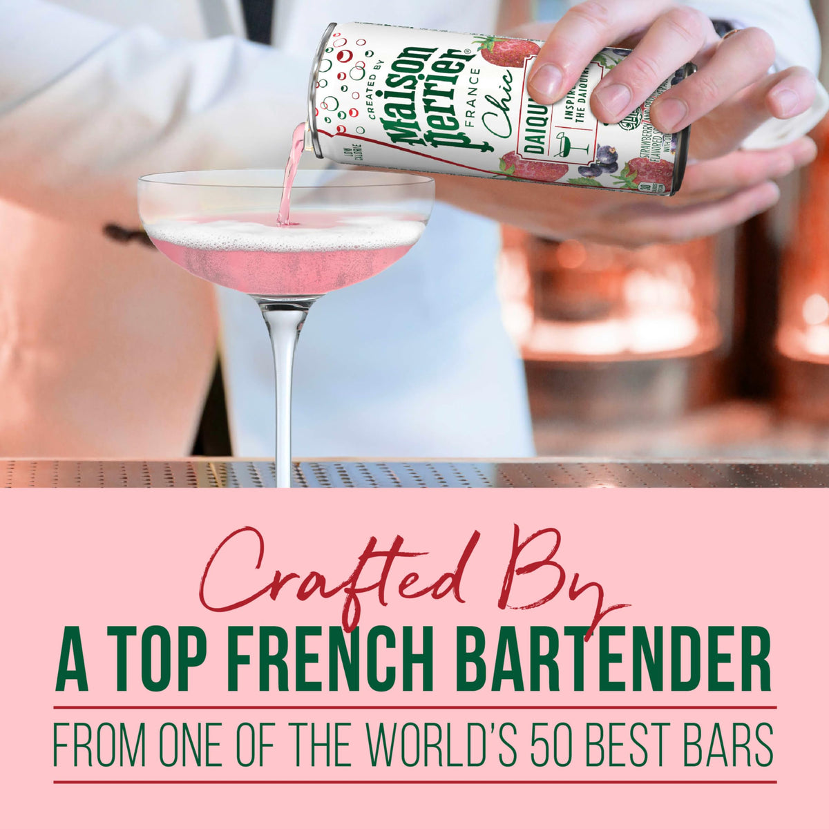Display of a 24-pack of Maison Perrier Chic Daiqui’Red for convenient entertaining