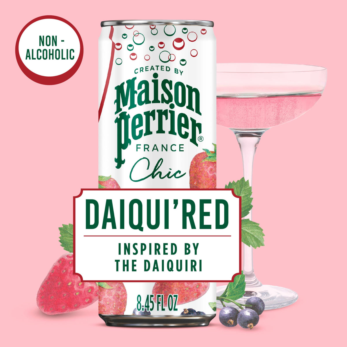 Close-up of Maison Perrier Chic Daiqui’Red strawberry notes and fizz