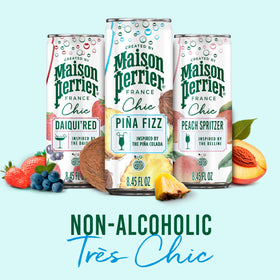 Packaging shot shows a 24-pack of Maison Perrier Chic Piña Fizz.