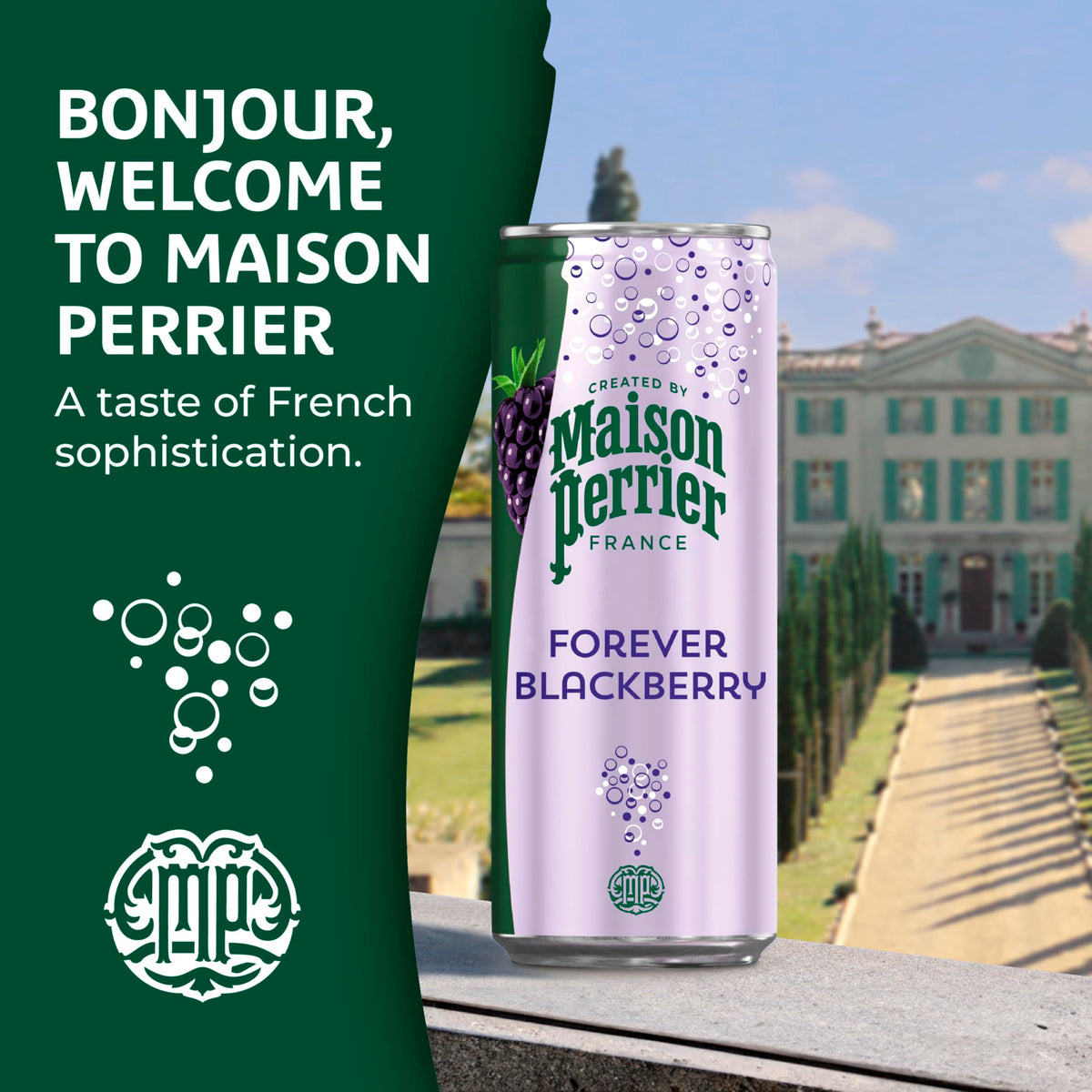 Maison Perrier Forever Blackberry glass with ice, ready to savor.