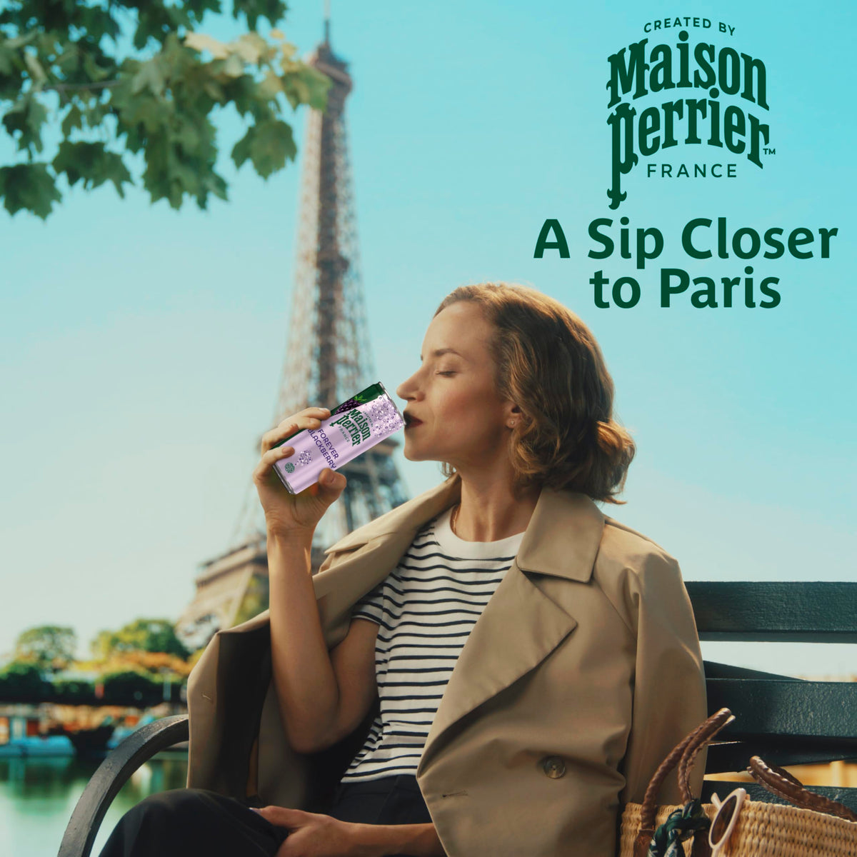 Maison Perrier Forever Blackberry pour pouring into a glass.