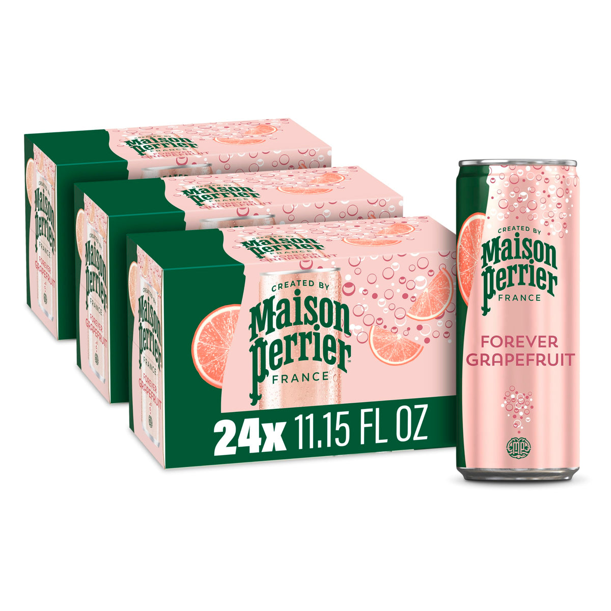 Maison Perrier Forever Grapefruit can showing bold bubbles for a refreshing sip