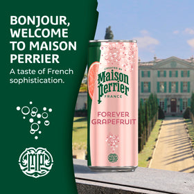 Pouring Maison Perrier Forever Grapefruit into a glass reveals lively fizz