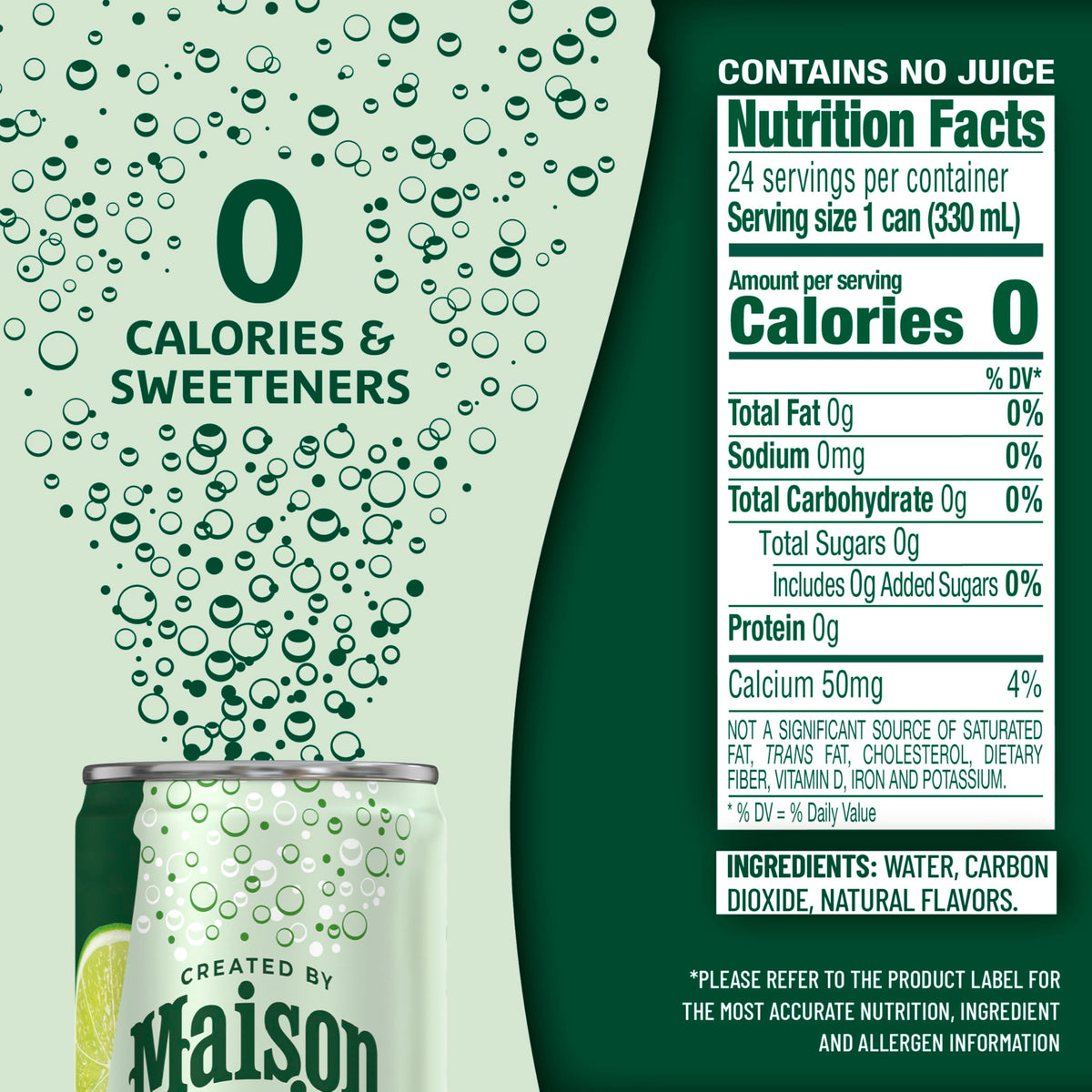 Front view of the 3-pack Maison Perrier Forever Lime, a French sparkling water