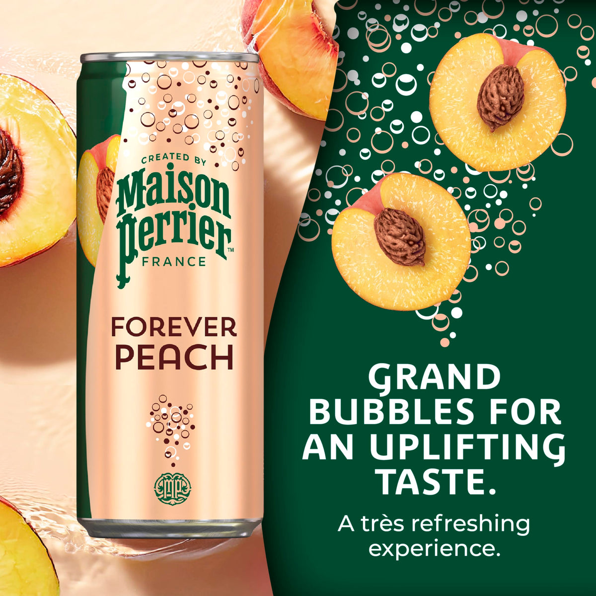 Maison Perrier Forever Peach can, zero calories, ready to sip on the go.
