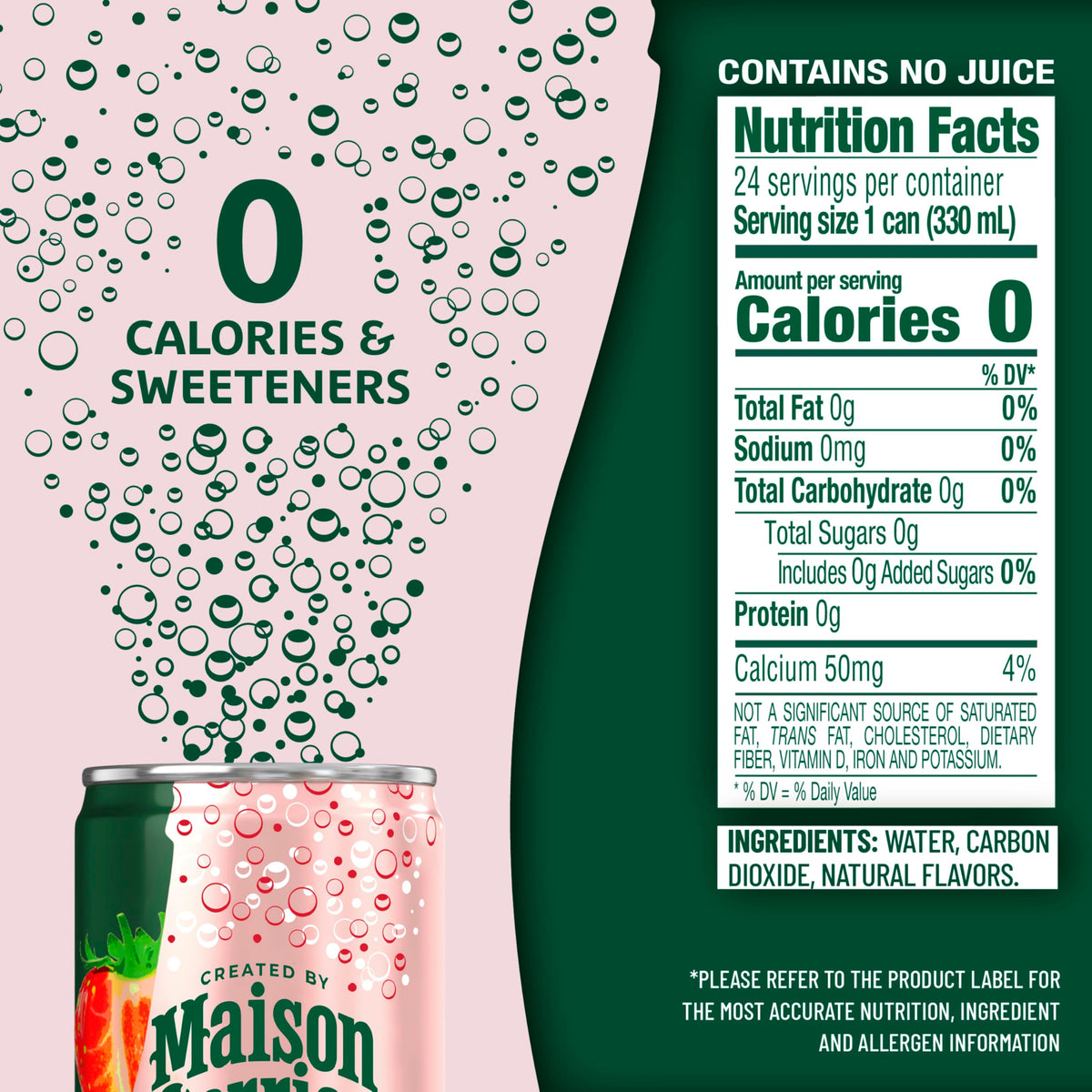 Maison Perrier Forever Strawberry bottle beside fresh berries for a versatile mocktail.