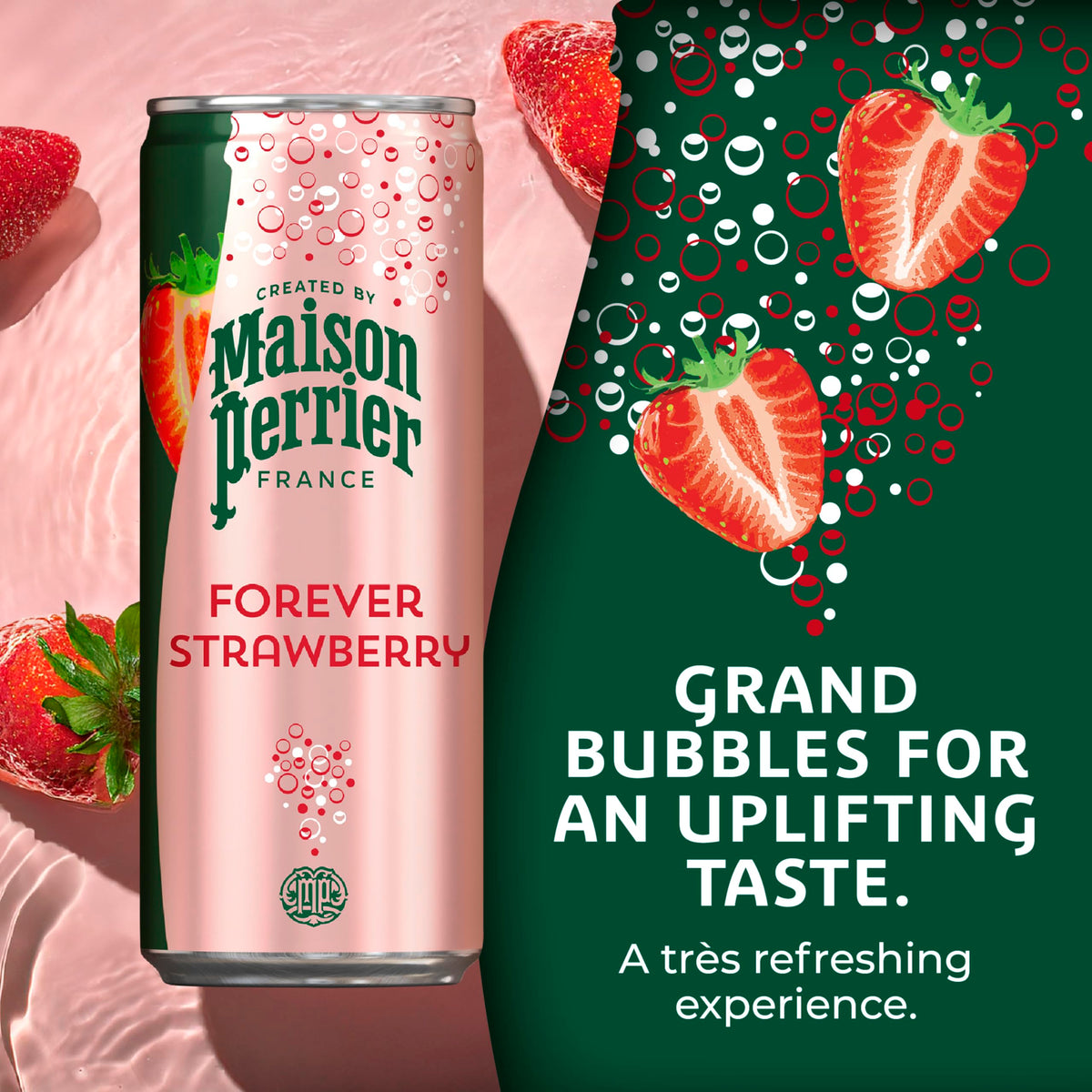 Maison Perrier Forever Strawberry cans front view with bright aroma.