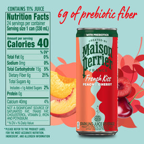 Maison Perrier French Kiss fruit imagery emphasizes peach and cherry flavors.