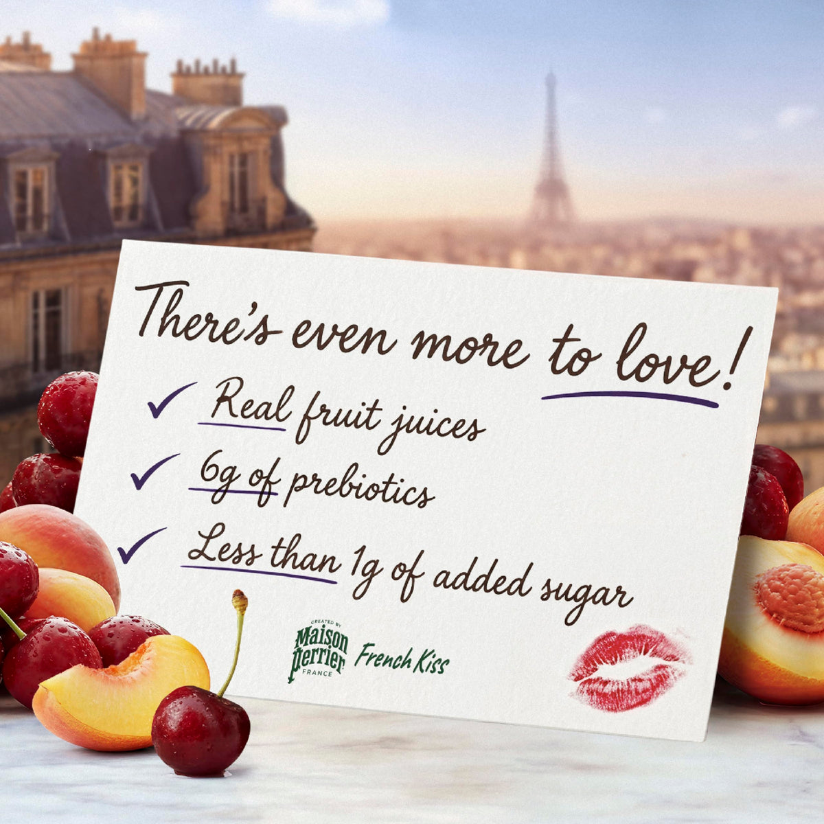 Maison Perrier French Kiss label closeup emphasizes Parisian craft behind each can.