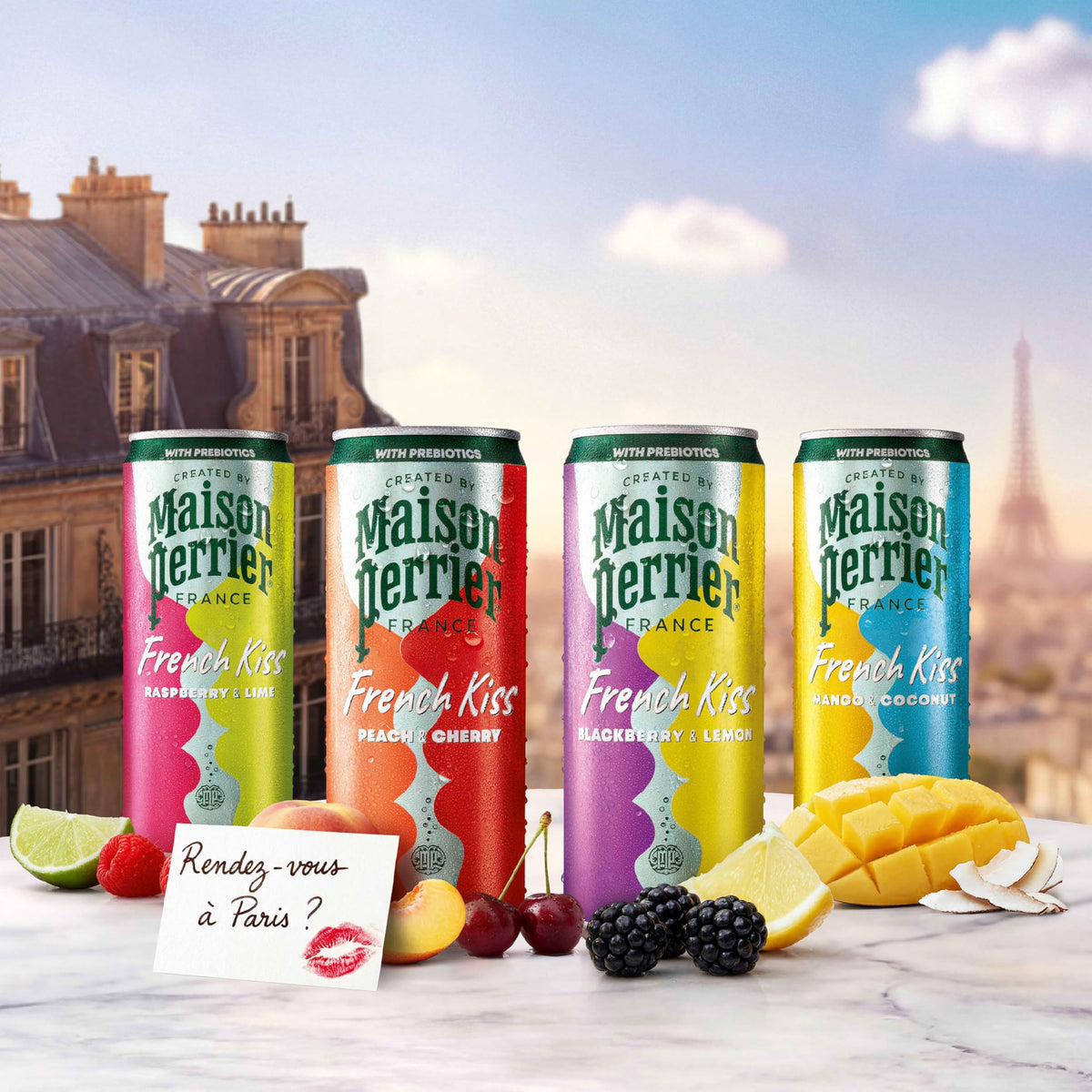 Maison Perrier French Kiss prebiotic fiber beverage contains 6g fiber per can.