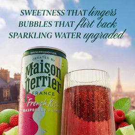 Closeup of Maison Perrier French Kiss Raspberry Lime can highlighting balanced sweetness