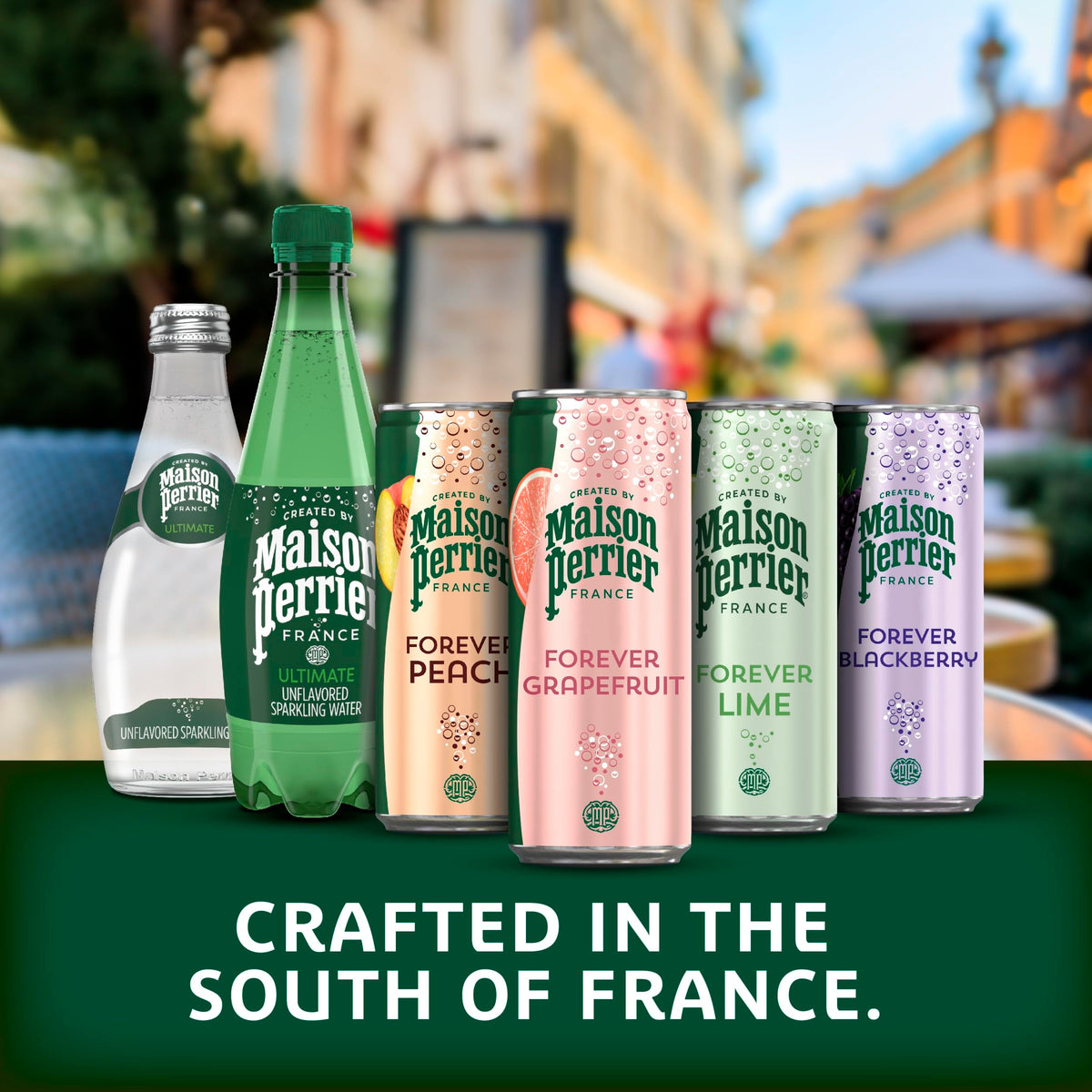 Maison Perrier Ultimate sleek plastic bottle designed for portability.