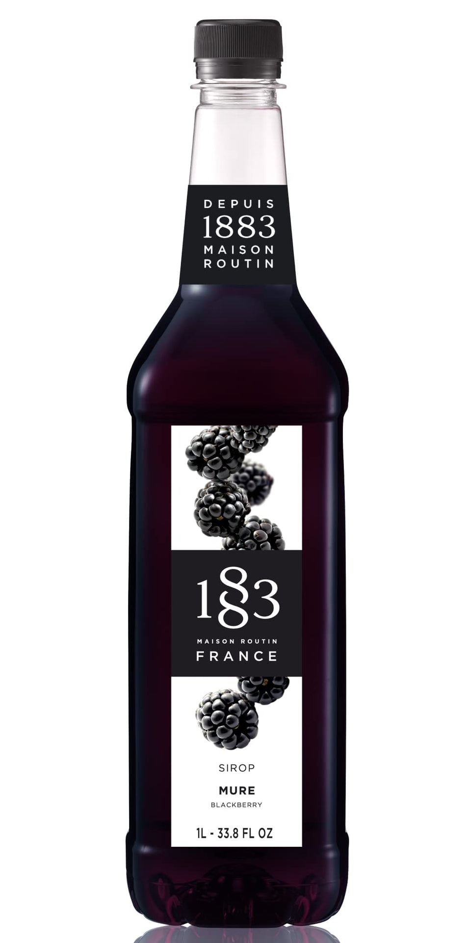 1883 Blackberry Syrup bottle on bar counter for premium drinks