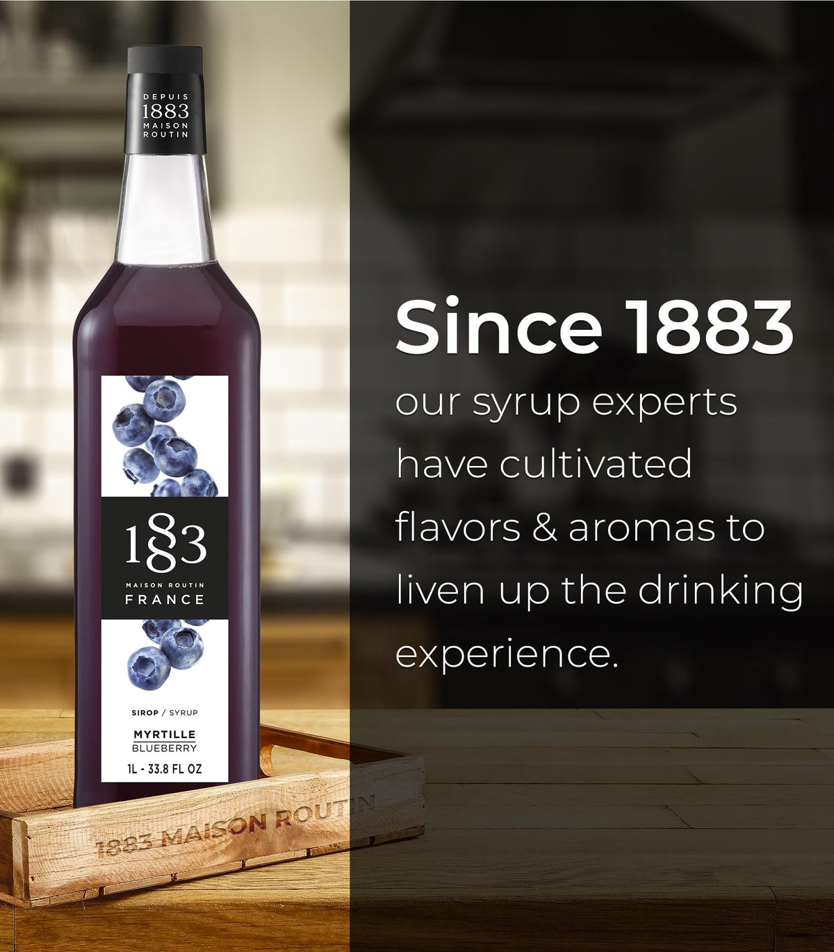 1883 MAISON ROUTIN Blueberry Syrup 1-liter bottle supports consistent service.