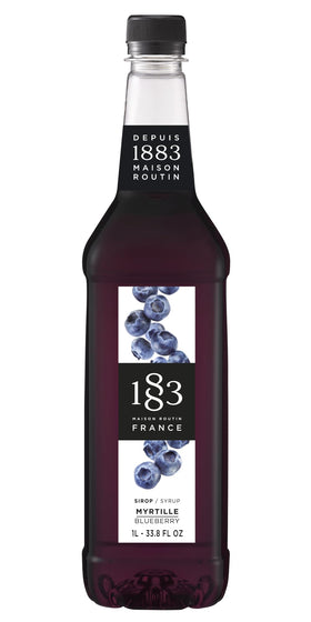 1883 MAISON ROUTIN Blueberry Syrup bottle front for café use, premium presentation.