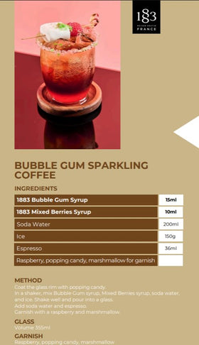 1883 Bubblegum Syrup in coffee setup—enhances flavor and aroma