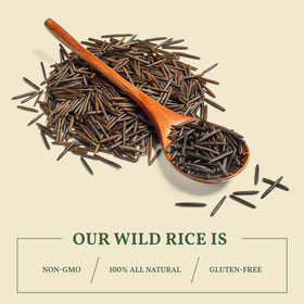 MAITREYA Wild Rice label highlights gluten-free and heart-healthy options.