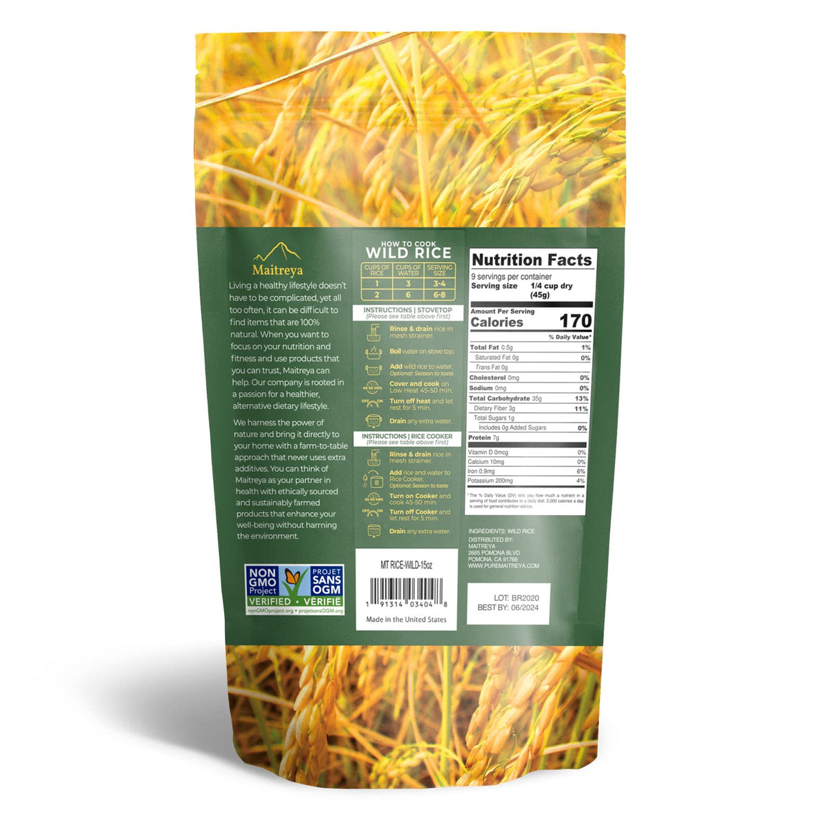 MAITREYA Wild Rice uncooked grains close-up highlighting premium texture for wholesome dishes.