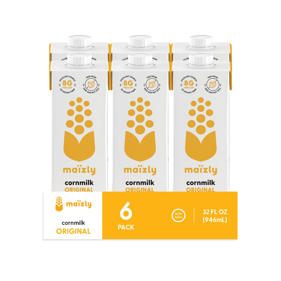Maizly Original corn milk bottle pour showing smooth texture for everyday beverages