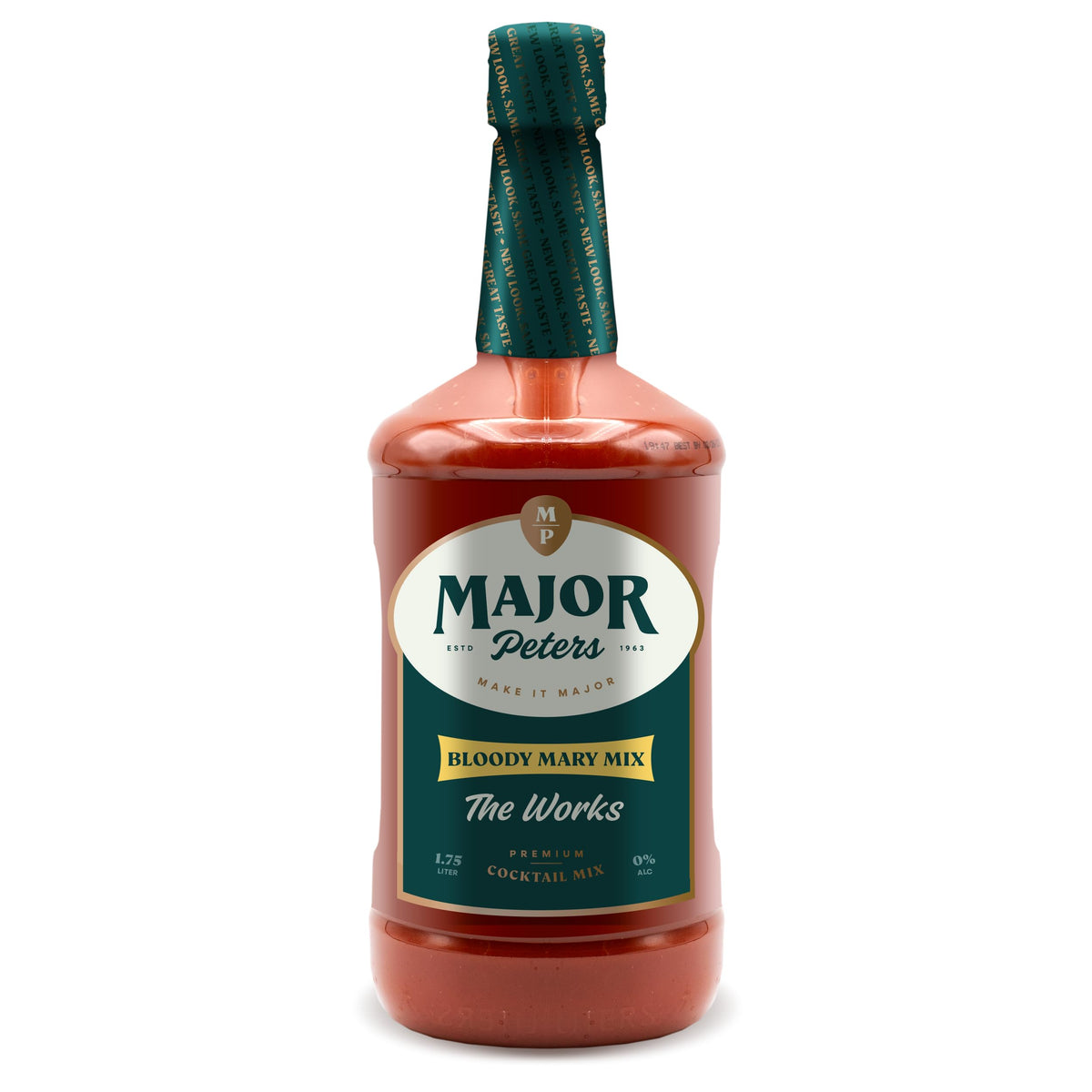 Major Peter's Bloody Mary mix bottle showcases premium ingredients for rich flavor.
