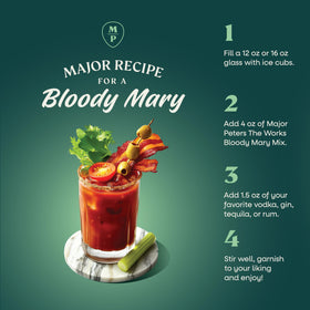 Major Peter's Bloody Mary mix pours smoothly for classic or twisted cocktails.