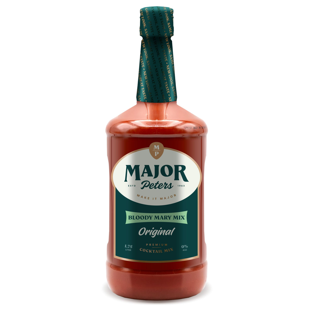 Major Peters premium Bloody Mary mix bottle pouring for a smooth cocktail base