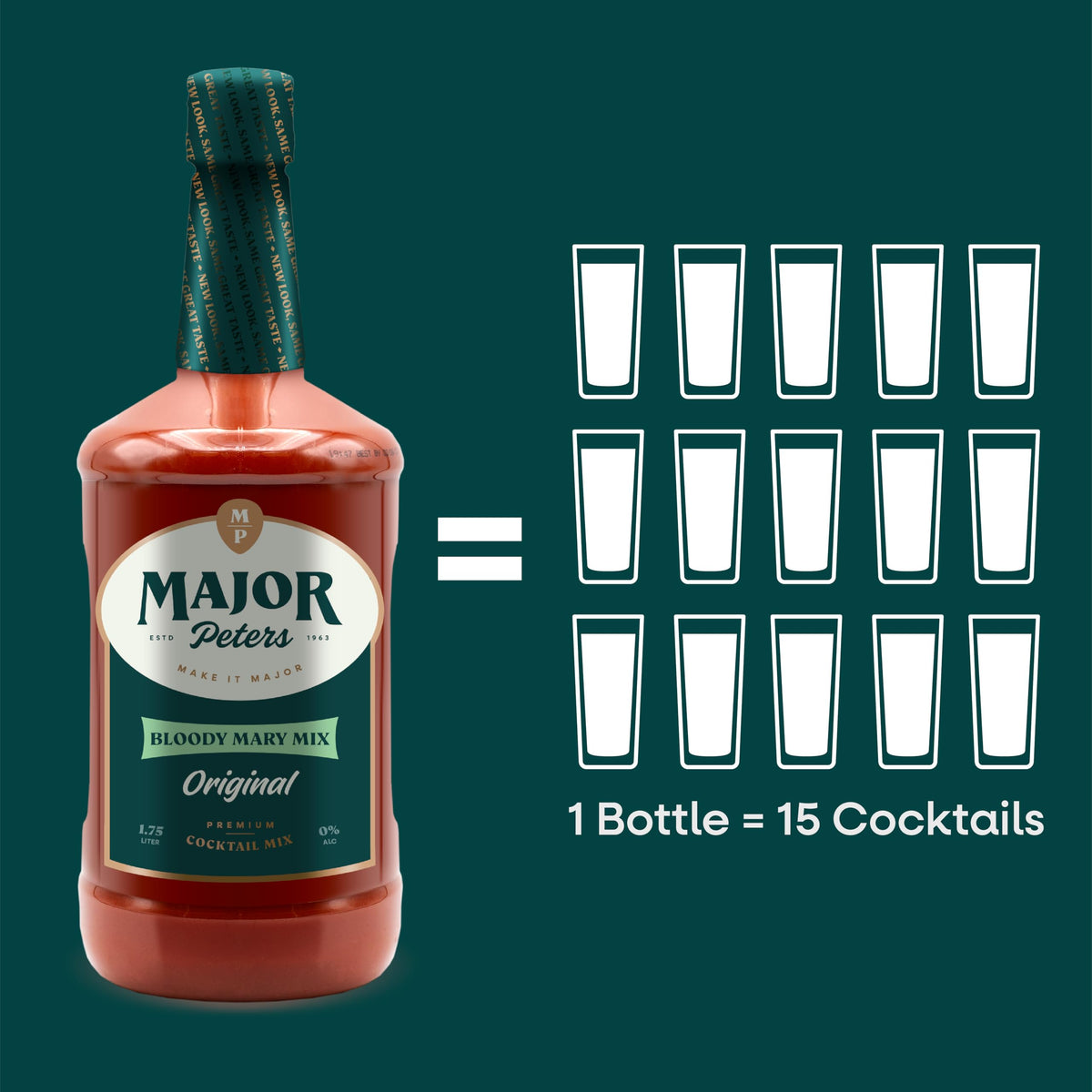 Cocktail-ready glass with Major Peters mix for a classic Bloody Mary