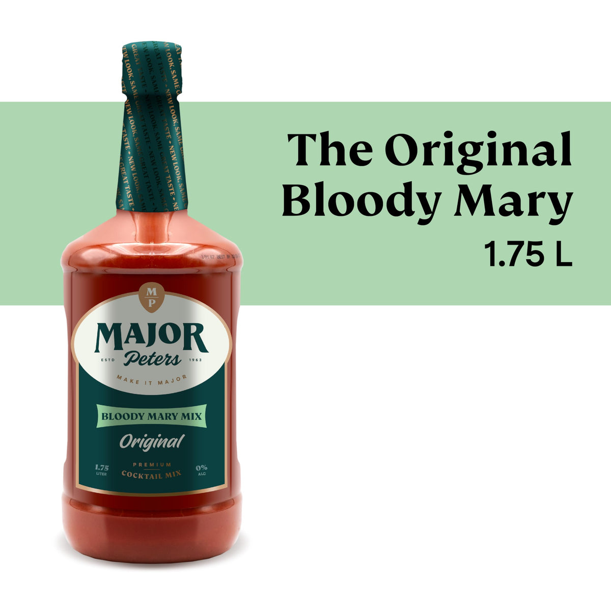 Major Peters Bloody Mary mix in a glass ready to enjoy with garnishes
