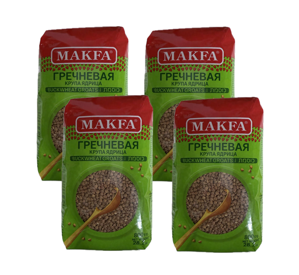 Makfa buckwheat groats 4x800g pack front for bulk pantry storage and easy meal prep.