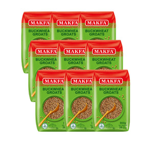 Makfa Buckwheat Groats 800g packaging viewed on shelf for easy storage