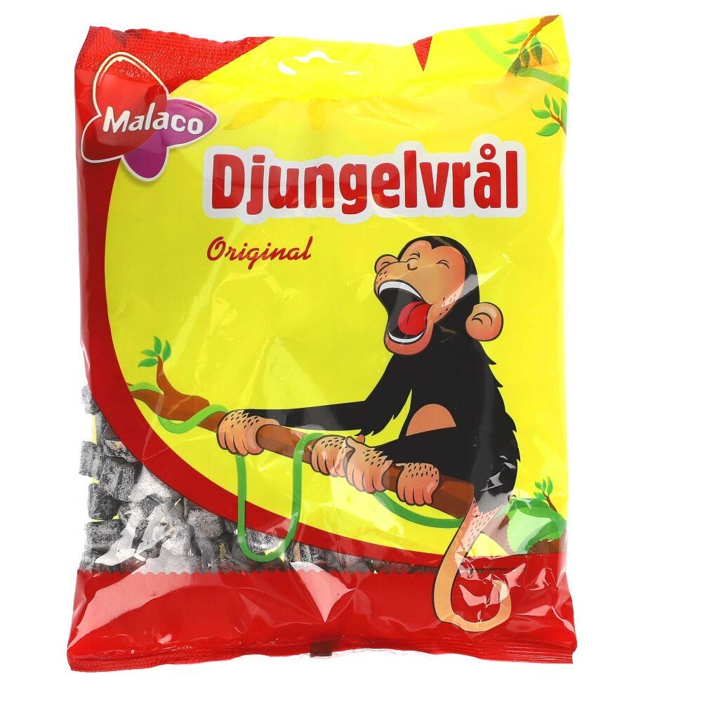 Malaco Djungelvrål soft salty licorice bag, ideal for sharing bold Swedish flavor.