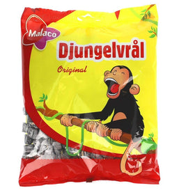 Malaco Djungelvrål soft salty licorice bag, ideal for sharing bold Swedish flavor.
