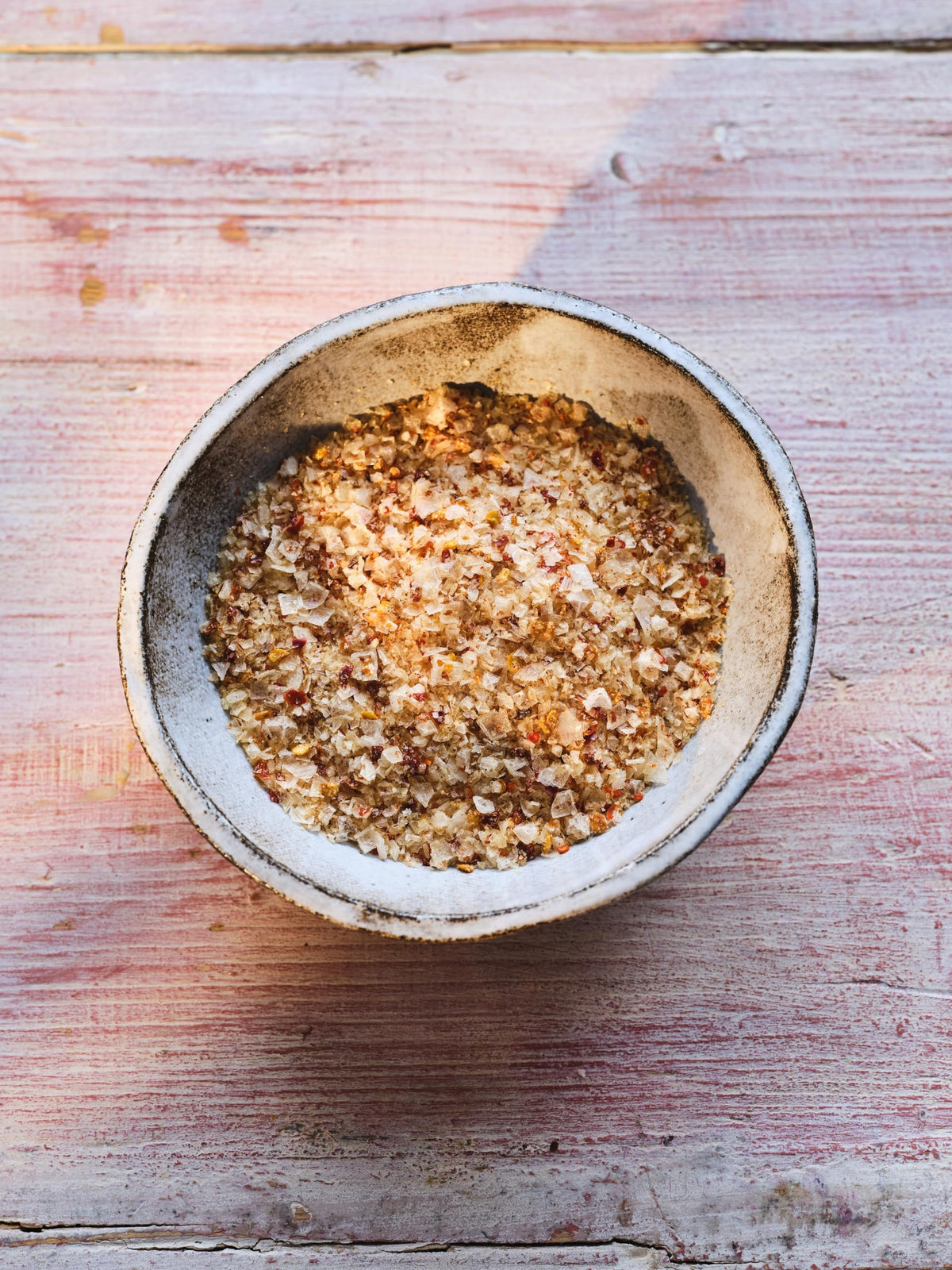 Maldon chili sea salt on a kitchen counter ready to season