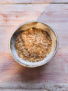 Maldon chili sea salt on a kitchen counter ready to season