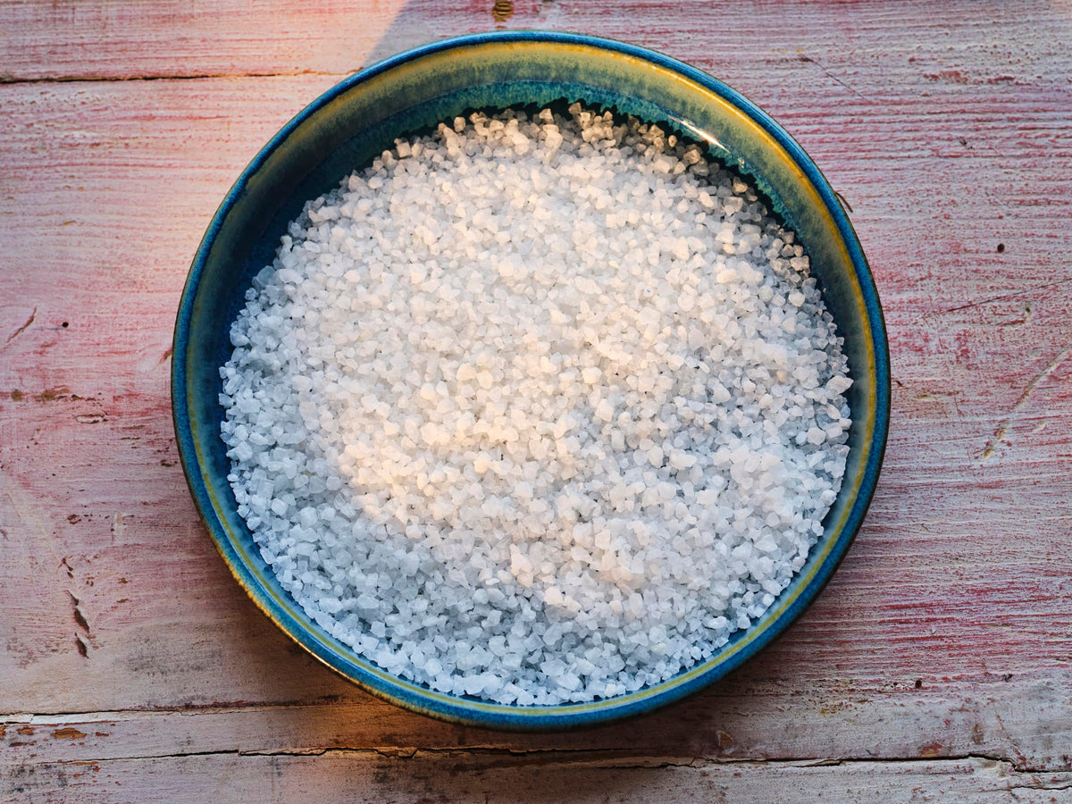 Maldon Kalahari Desert Salt crystals highlight texture ideal for finishing dishes.
