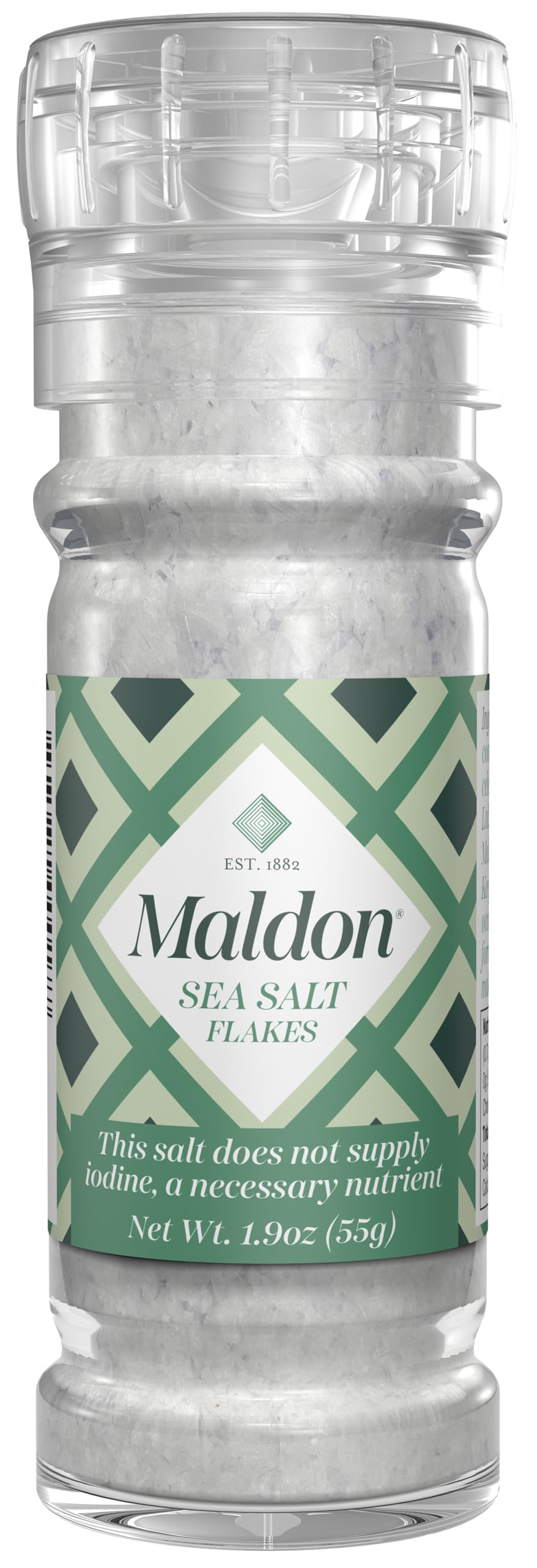 Maldon salt grinder 55 g ready for table seasoning.