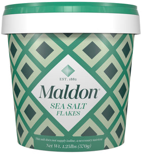 Maldon sea salt flakes with pyramid texture for finishing dishes.
